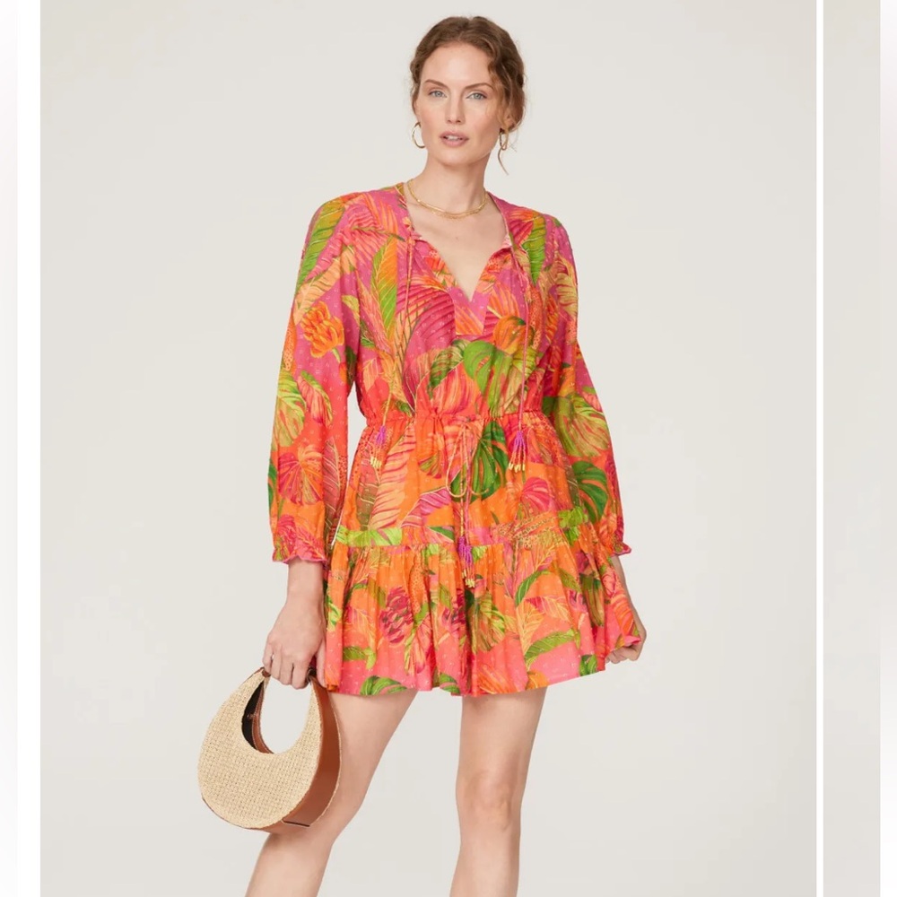 FARM Rio Vibrant Pink and Green Long Sleeve Dress
